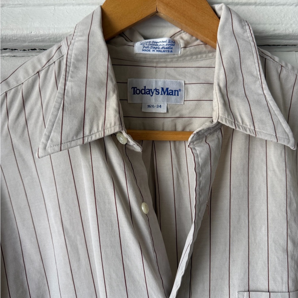 Vintage Men's Cream Shirt with Thin Red Stripes